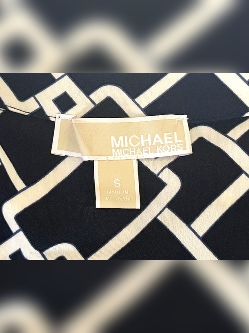 Michael Kors Chain Print Lace-Up Dress Size S Navy Blue White Gold Grommet Belte